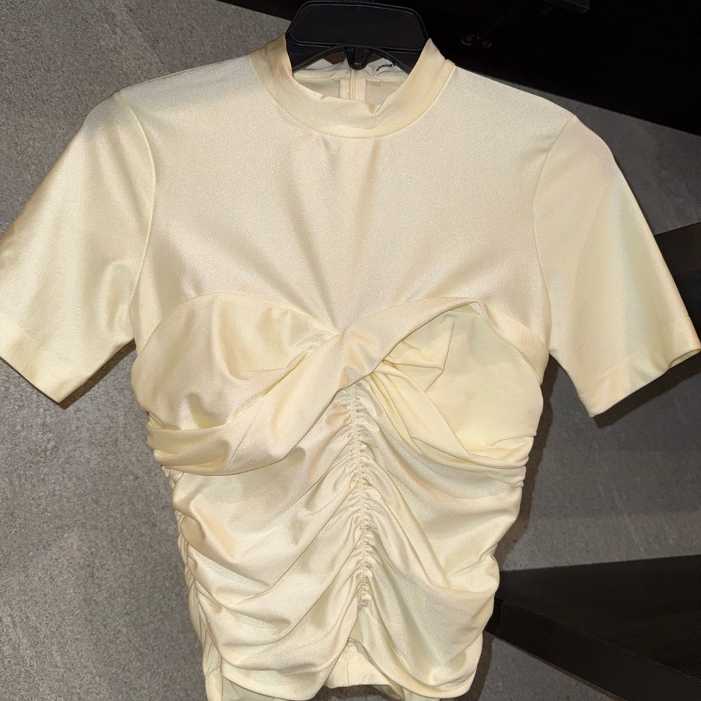 Alexander Wang Cream Ruched Short Sleeve Top